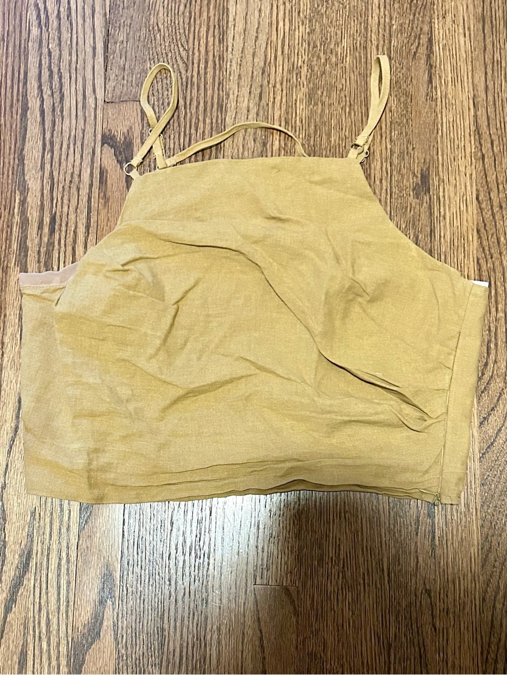 ZARA Linen Blend Crop Top Camel Tan Structured Cami Side Zip Minimalist Chic XS